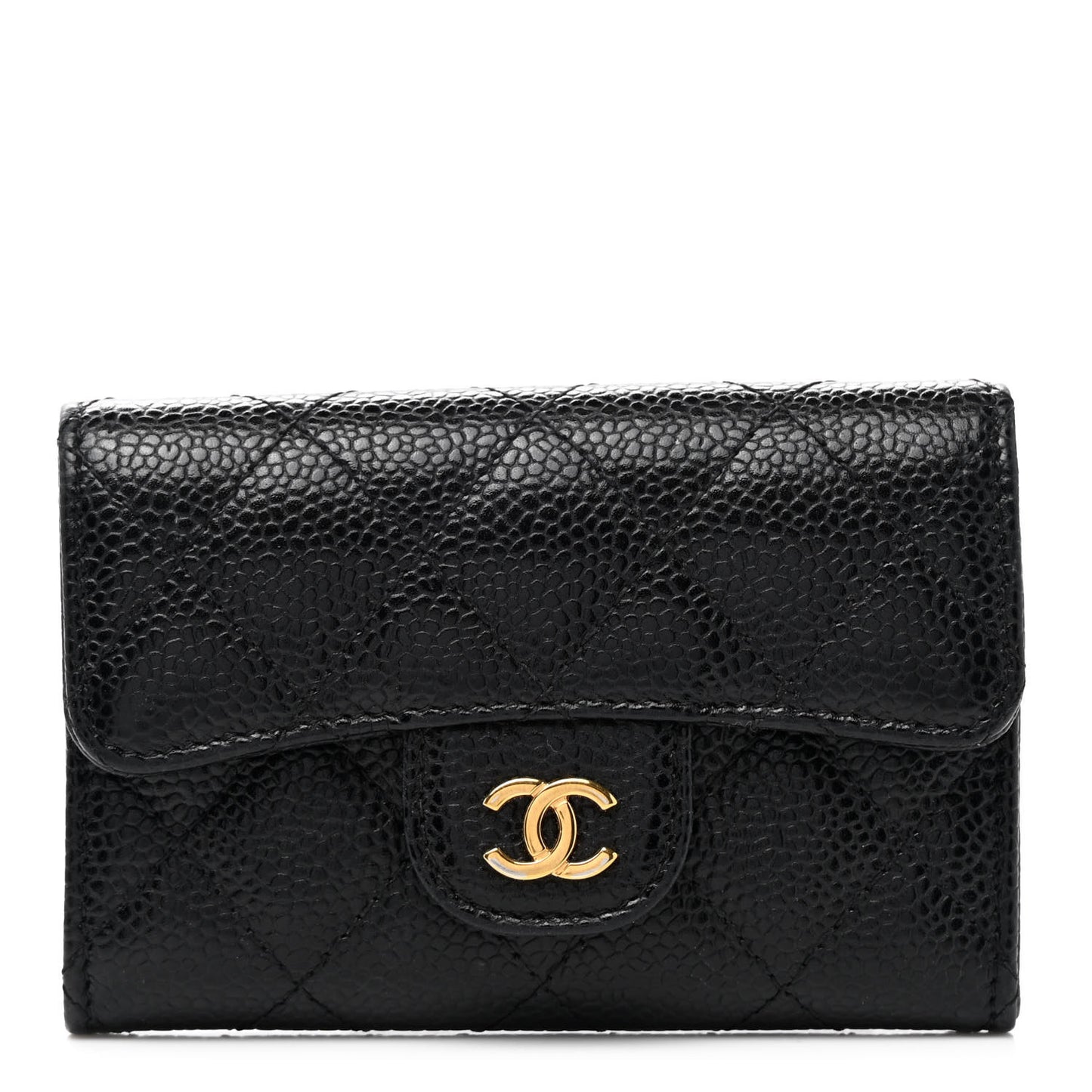Caviar Quilted Flap Card Holder Black