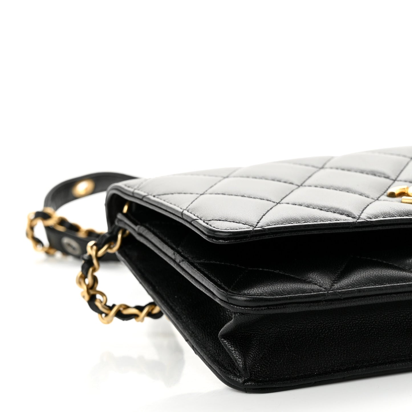 Goatskin Quilted Punk Essentials Wallet On Chain WOC Black