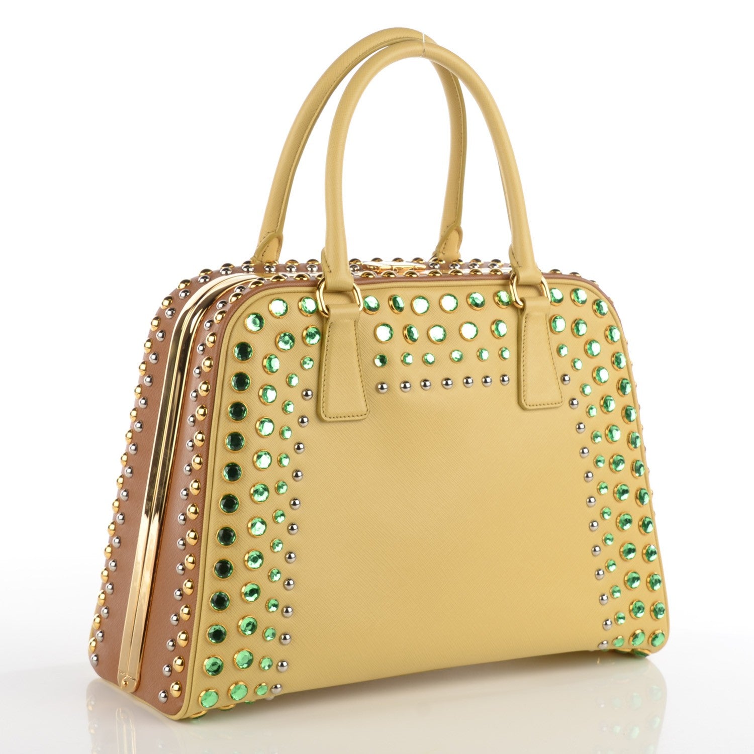 Prada Saffiano Lux Crystal Pyramid Bag Ananas Caramel 3 of 8