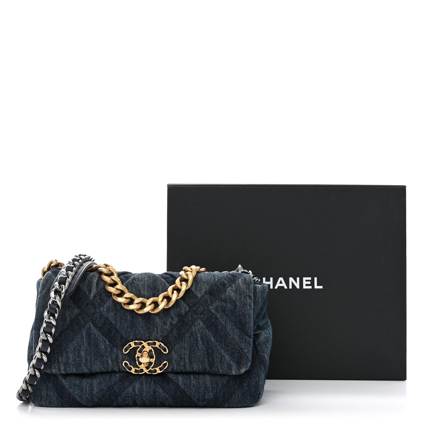 Denim Quilted Medium Chanel 19 Flap Blue