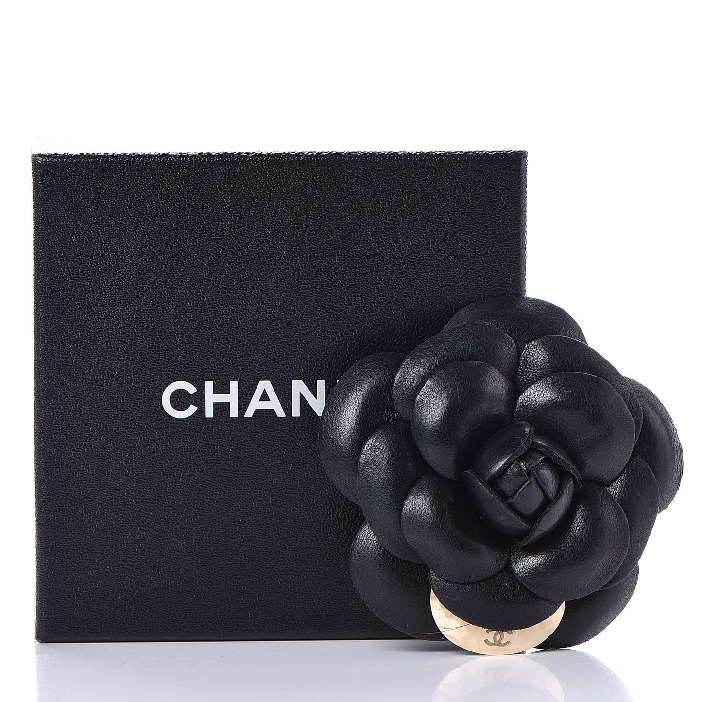 Lambskin Camellia Brooch Black