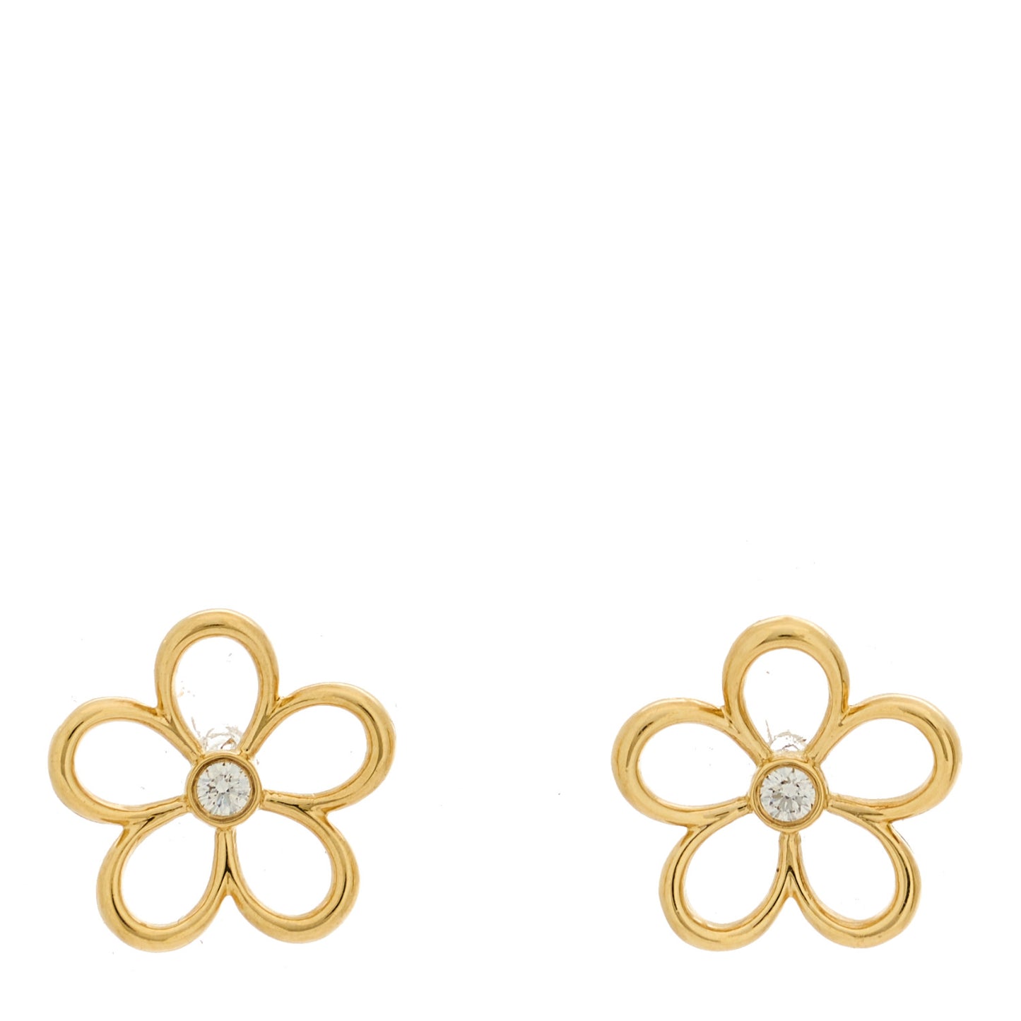 18K Yellow Gold Diamond Small Open Flower Earrings