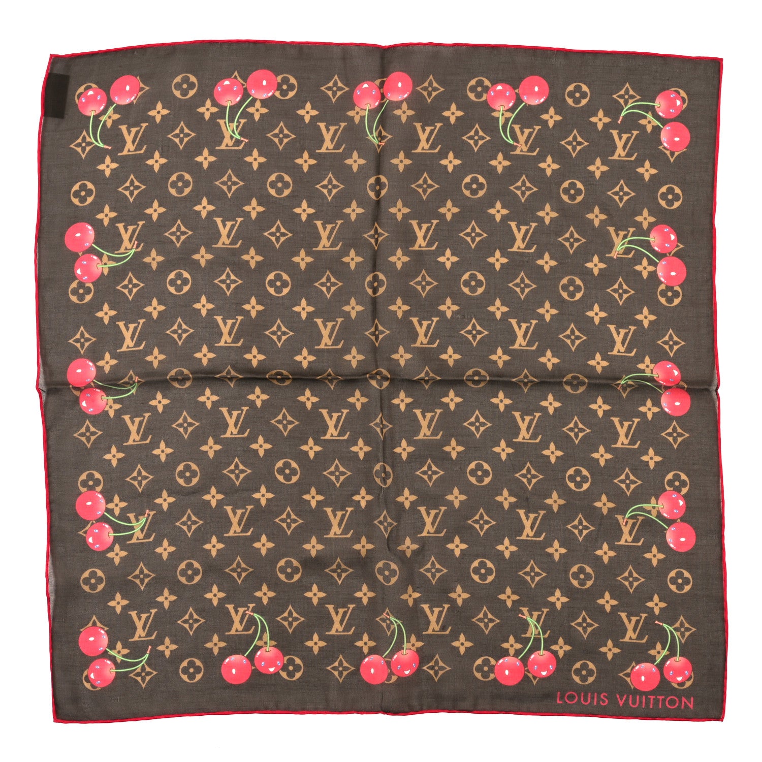 Louis Vuitton LV X TM Silk Monogram Cerise Square Scarf 55 Brown