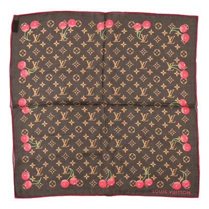 Louis Vuitton LV X TM Silk Monogram Cerise Square Scarf 55 Brown 1 of 3