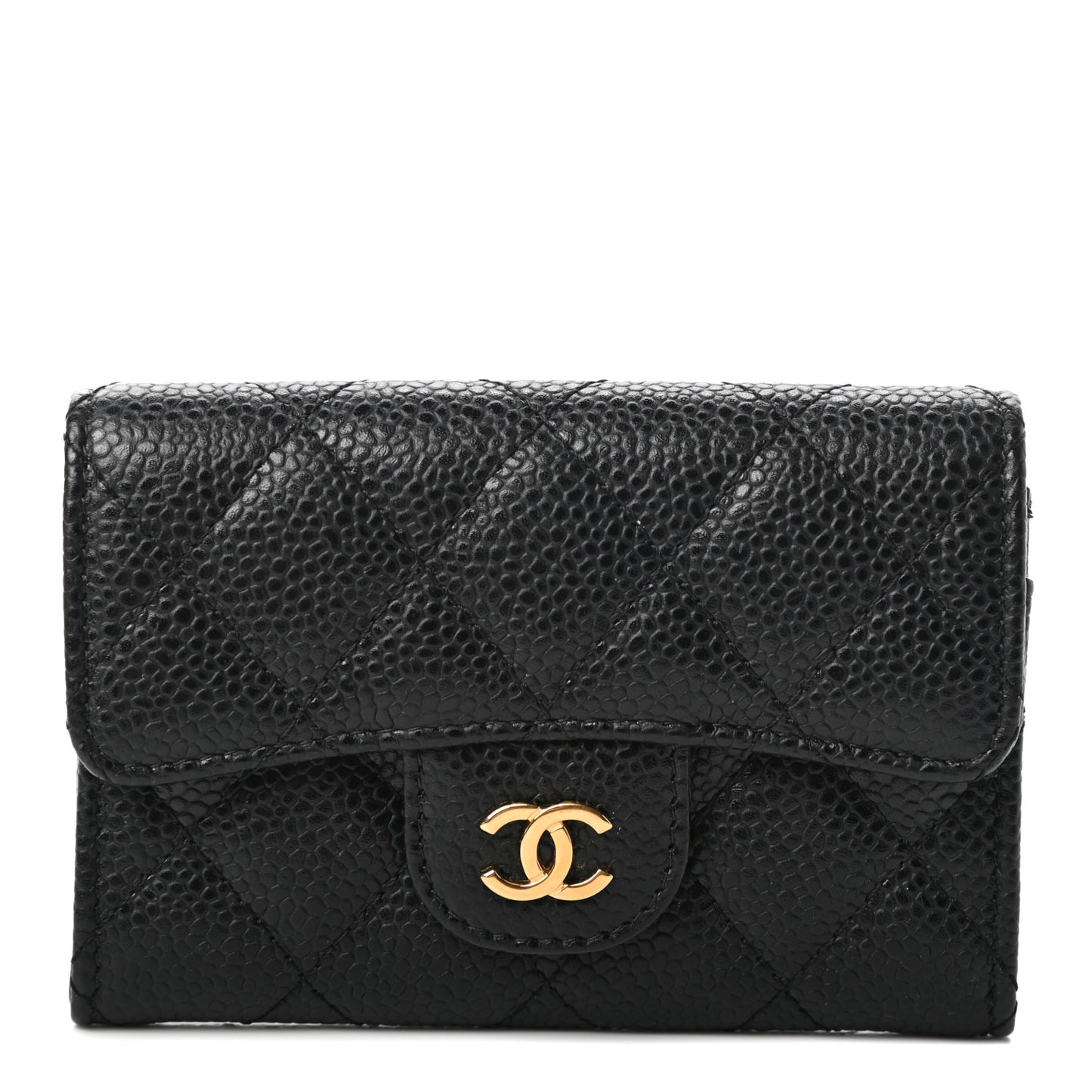 Caviar Quilted Flap Card Holder Black