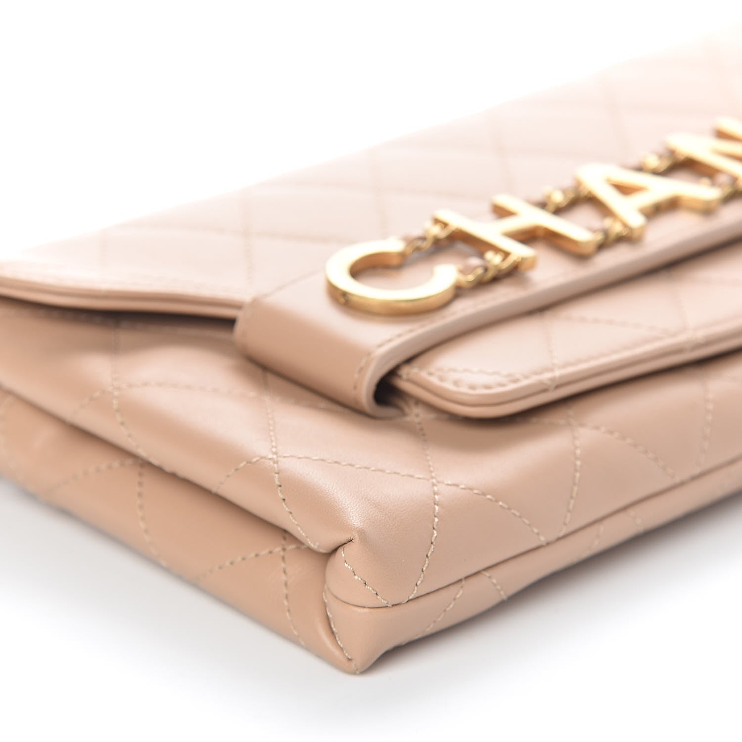 Chanel Calfskin Quilted Enchained Clutch Beige 9 of 11