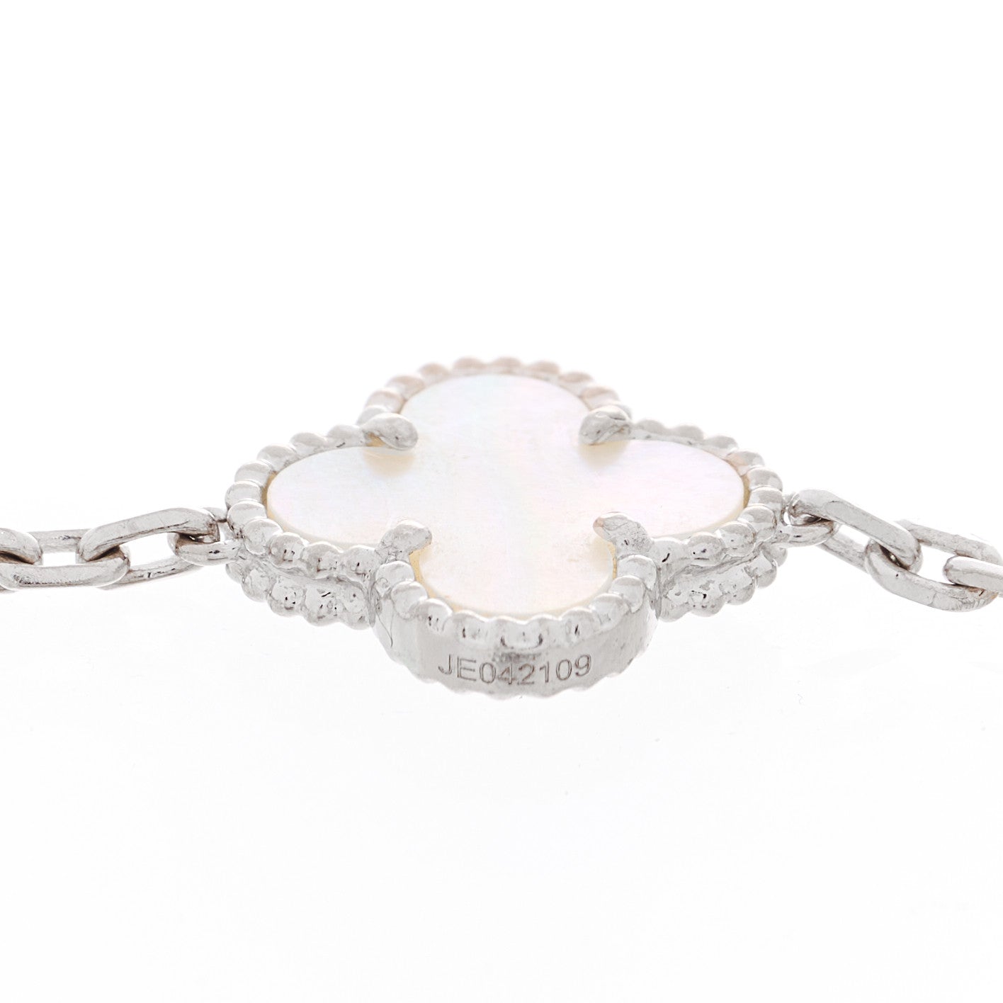 18K White Gold Mother of Pearl 5 Motifs Vintage Alhambra Bracelet