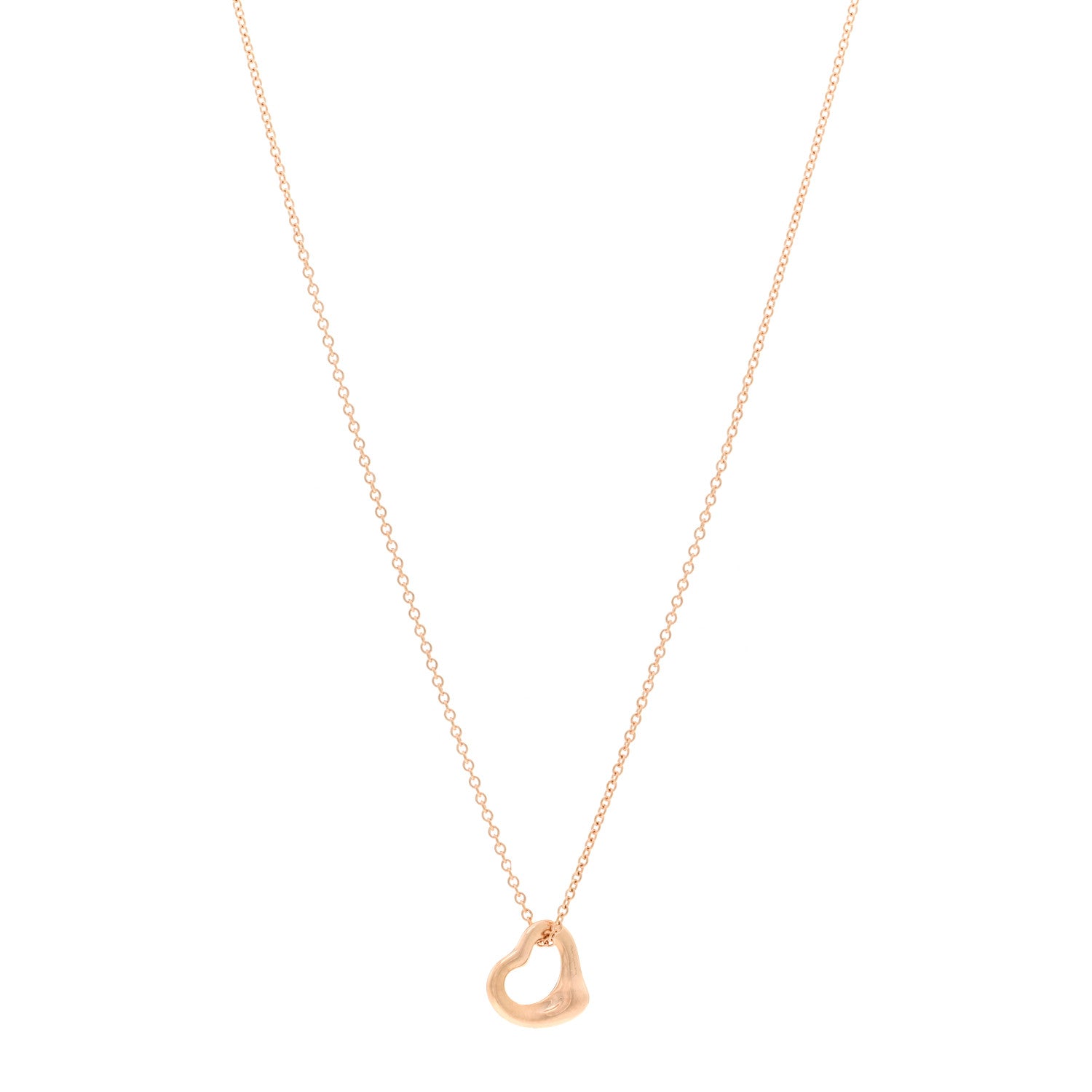 Tiffany 18K Rose Gold 11mm Elsa Peretti Open Heart Pendant Necklace 1 of 4