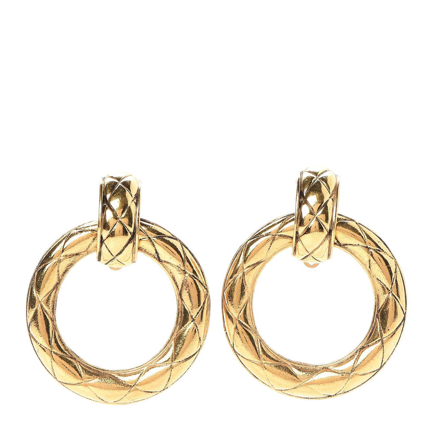 Quilted Hoop Clip On Earrings Gold