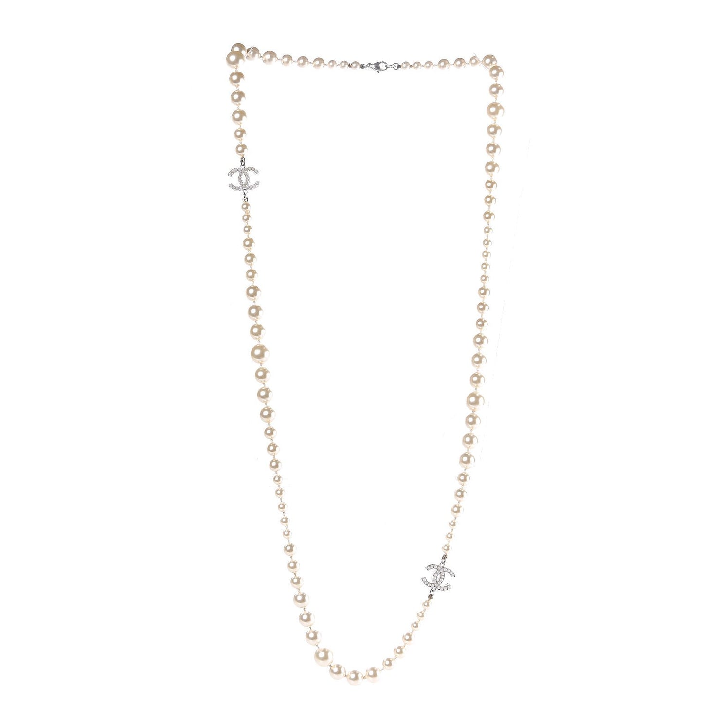 Pearl CC Long Necklace Silver