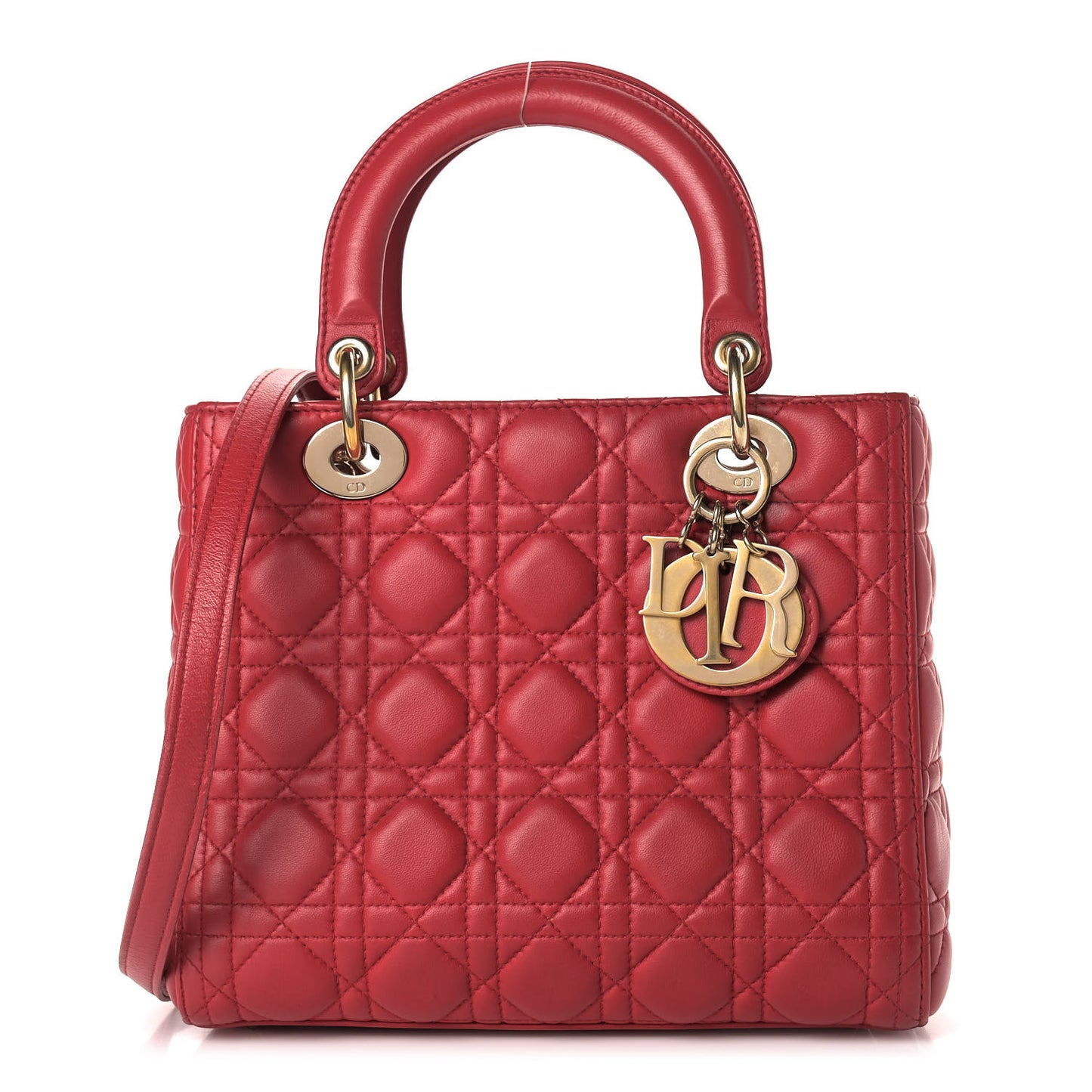 Lambskin Cannage Medium Lady Dior Red