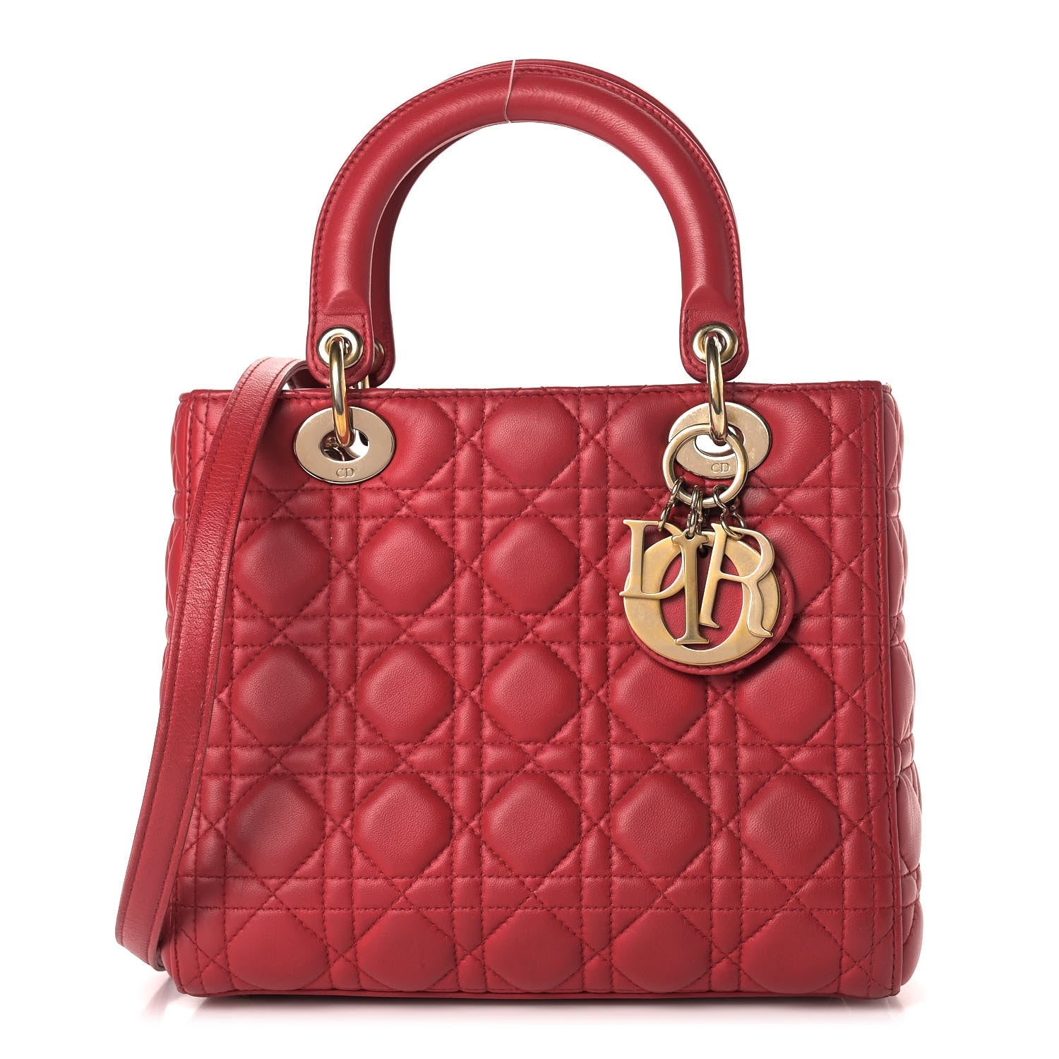 Christian Dior Lambskin Cannage Medium Lady Dior Red 1 of 8