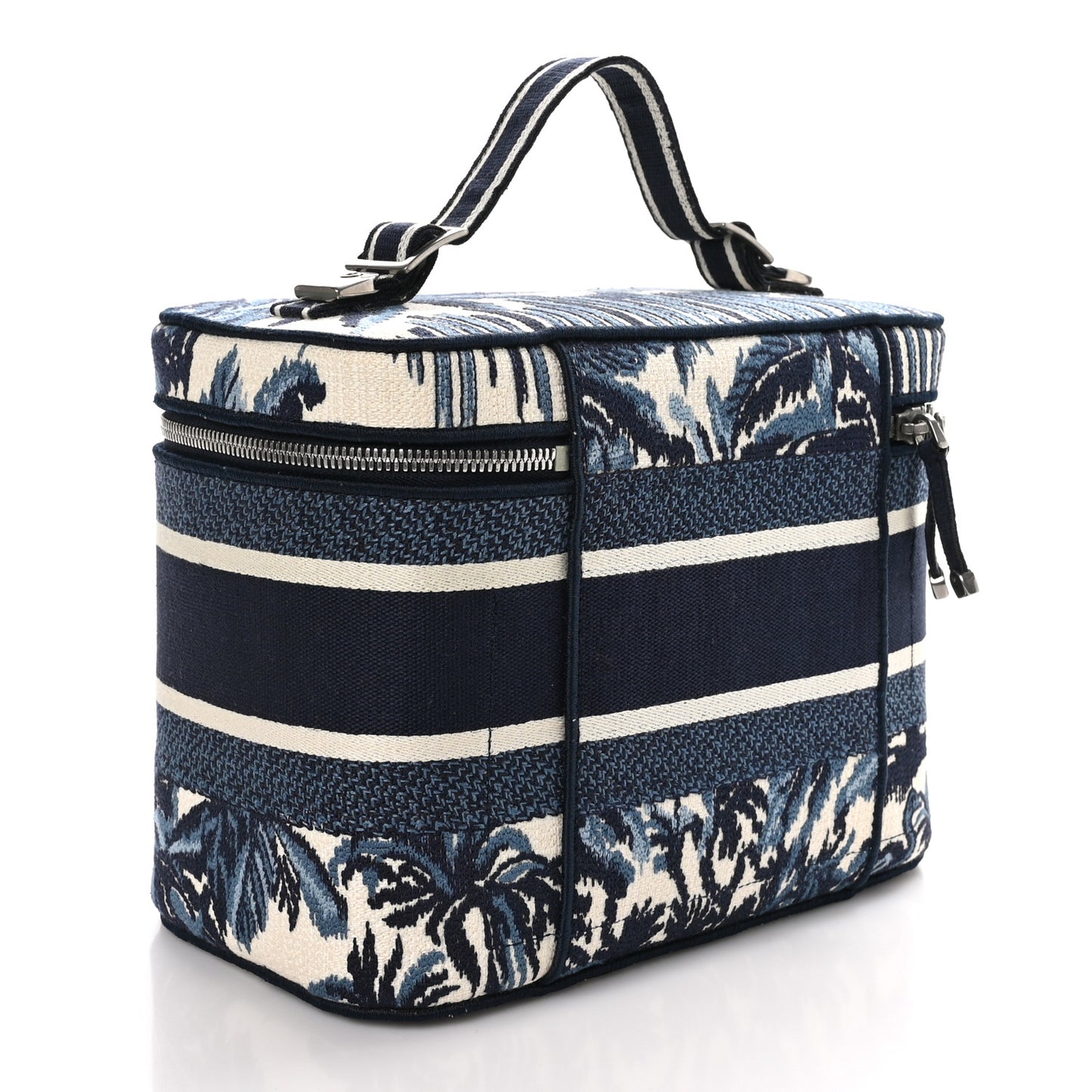 Canvas Embroidered Palm Tree Diortravel Vanity Case Blue Multicolor