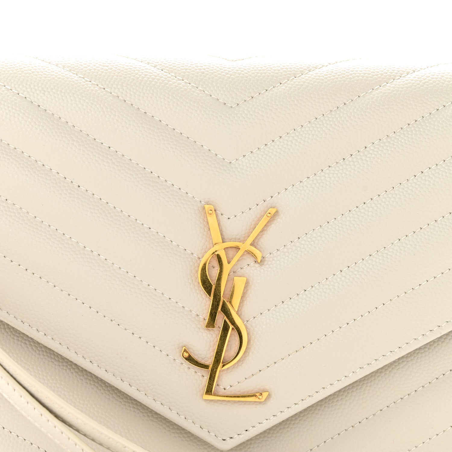 Yves Saint Laurent クラッチバッグ ヴィンテージ 白 ベージュ Saint Laurent Grain De Poudre Matelasse Chevron Monogram Envelope