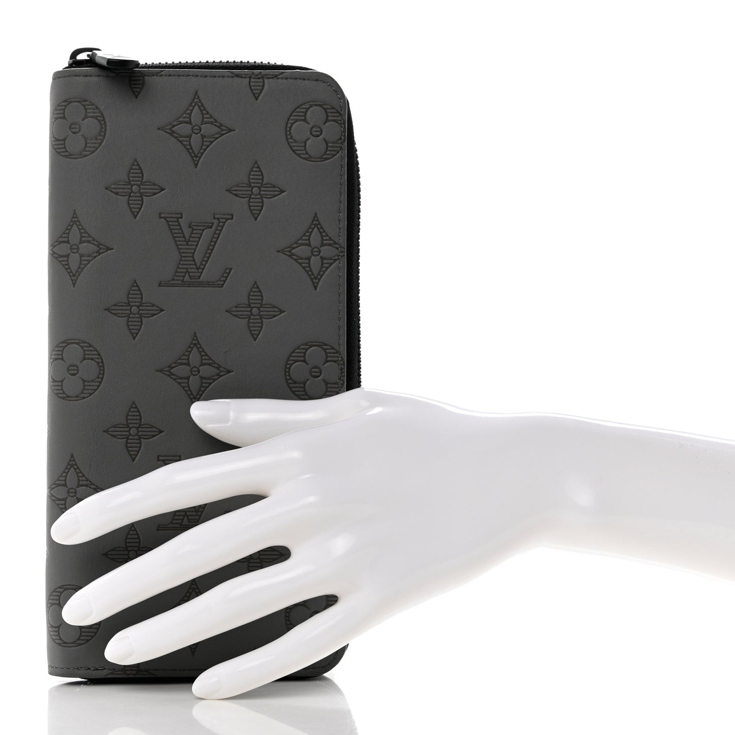 Calfskin Monogram Shadow Vertical Zippy Wallet Anthracite Gray