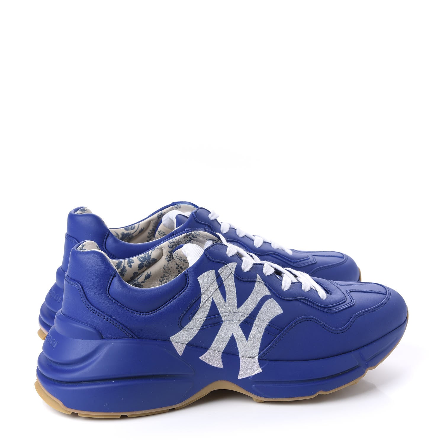 Gucci X MLB Calfskin NY Yankees Mens Rhyton Sneakers 9 Electric Blue 4 of 10