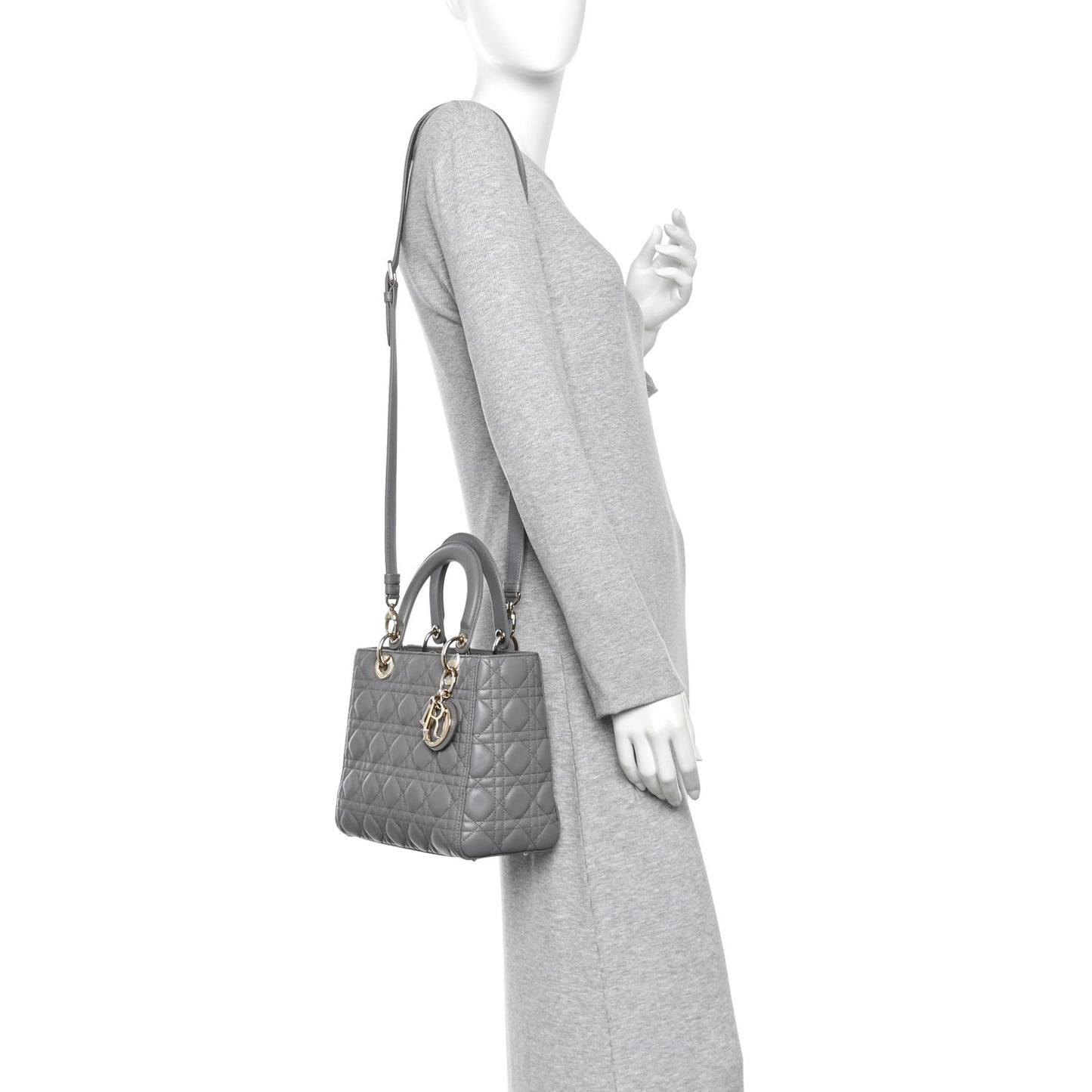 Lambskin Cannage Medium Lady Dior Grey
