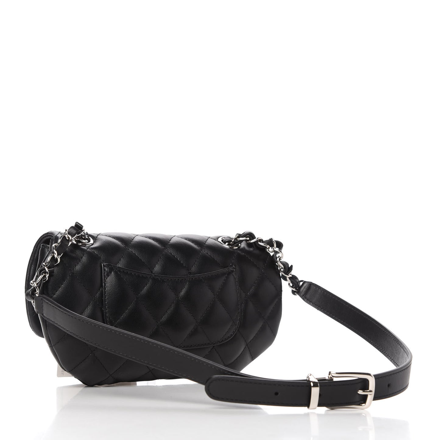 Calfskin Quilted CC Uniform Flap Belt Bag Black