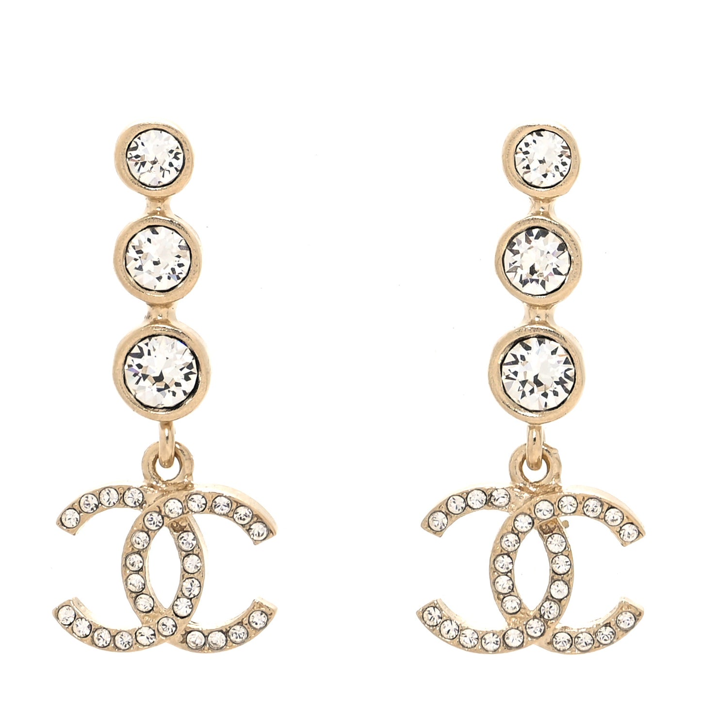 Crystal CC Drop Earrings Gold