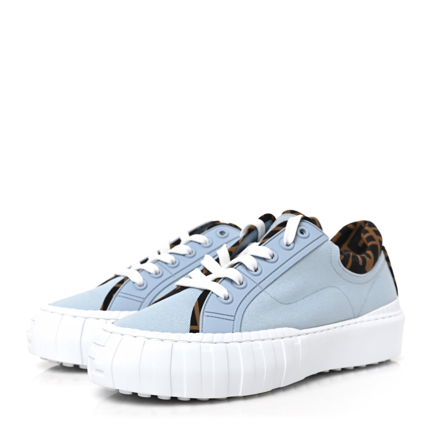 Canvas Lycra TPU FF Womens Fendi Force Low Top Sneakers 39 Sky Tobacco Black