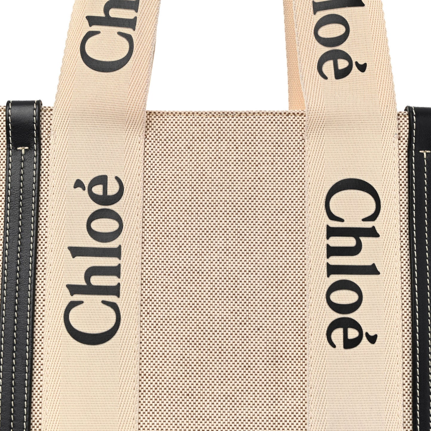 Cotton Calfskin Large Woody Ribbon Tote White Black