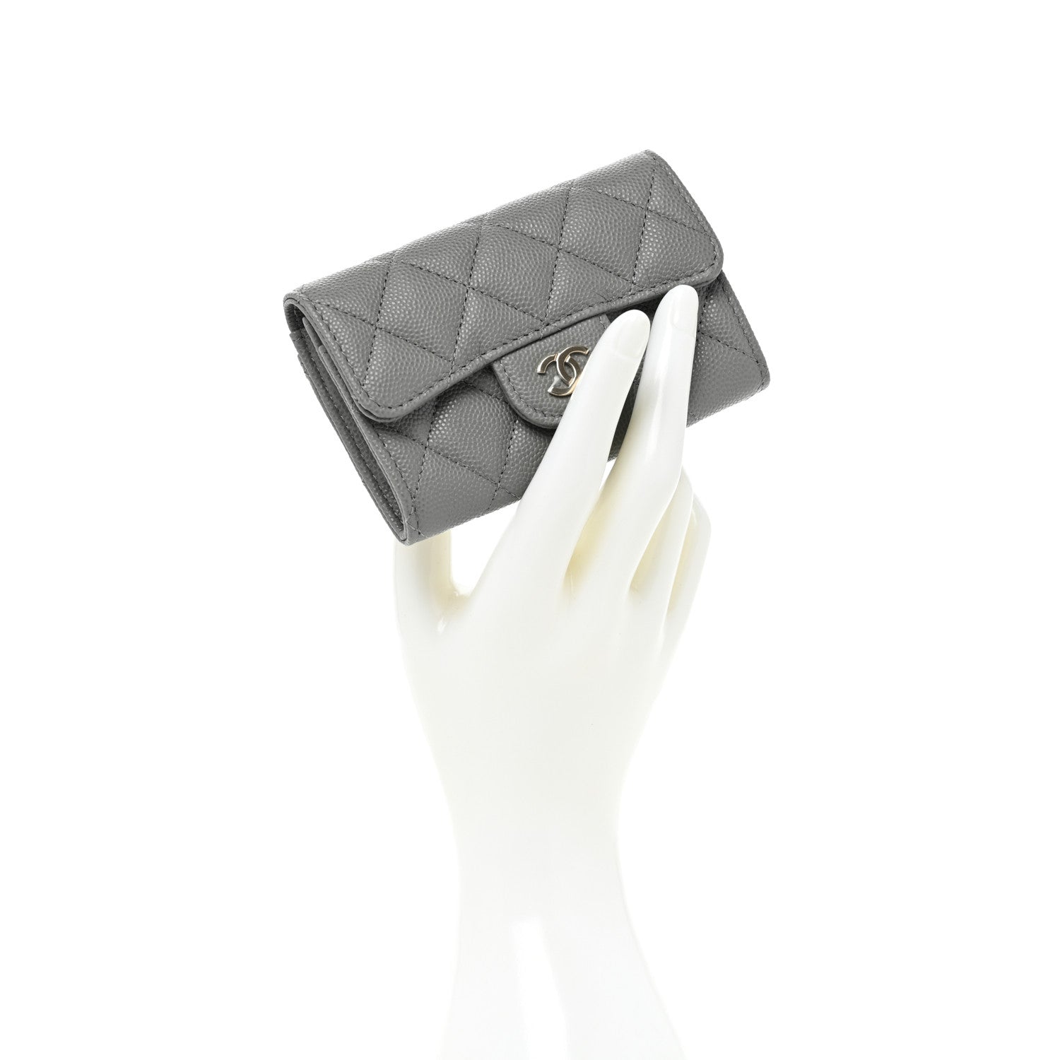 Chanel Caviar Quilted Flap Card Holder Wallet Dark Grey 2 of 9