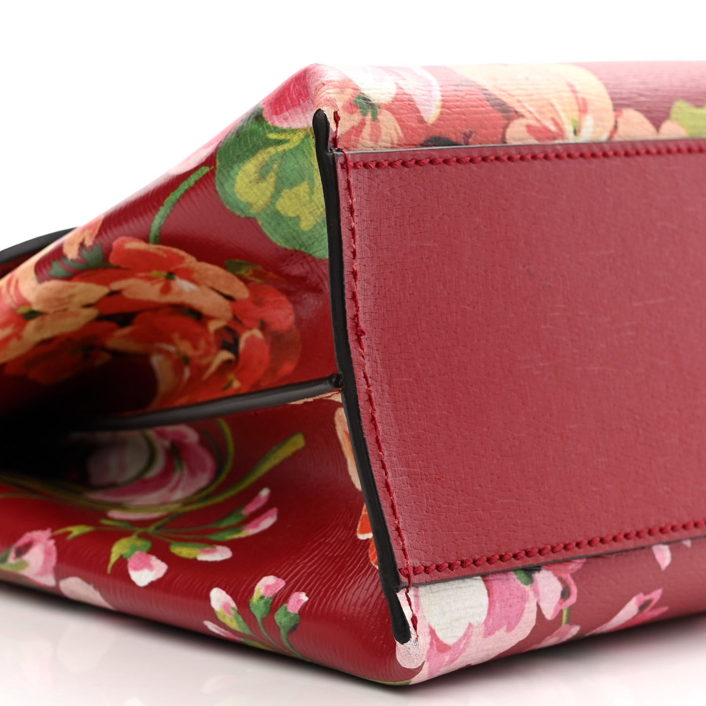 Shangai Calfskin Blooms Print Small Bamboo Daily Top Handle Bag Romantic Cerise Multicolor
