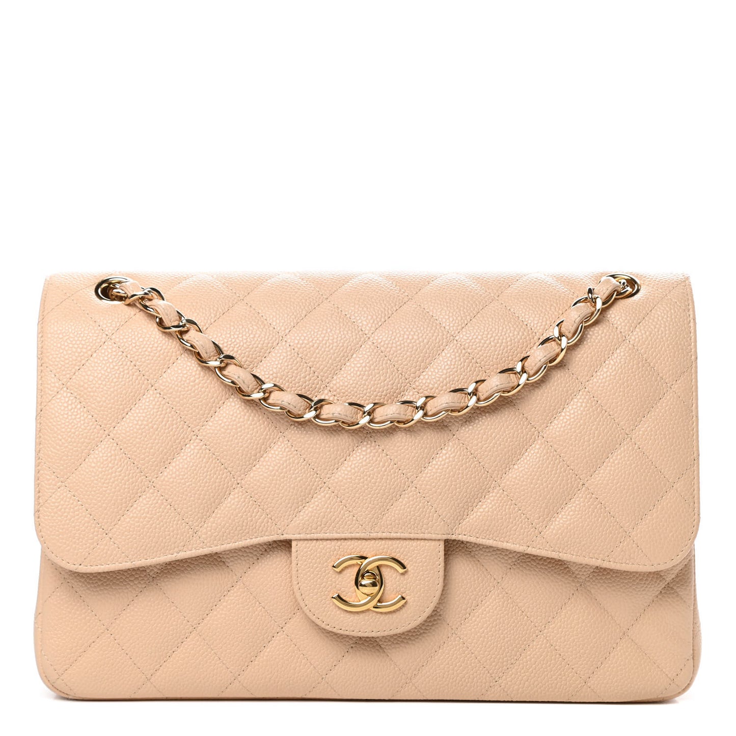 Caviar Quilted Jumbo Double Flap Beige Clair