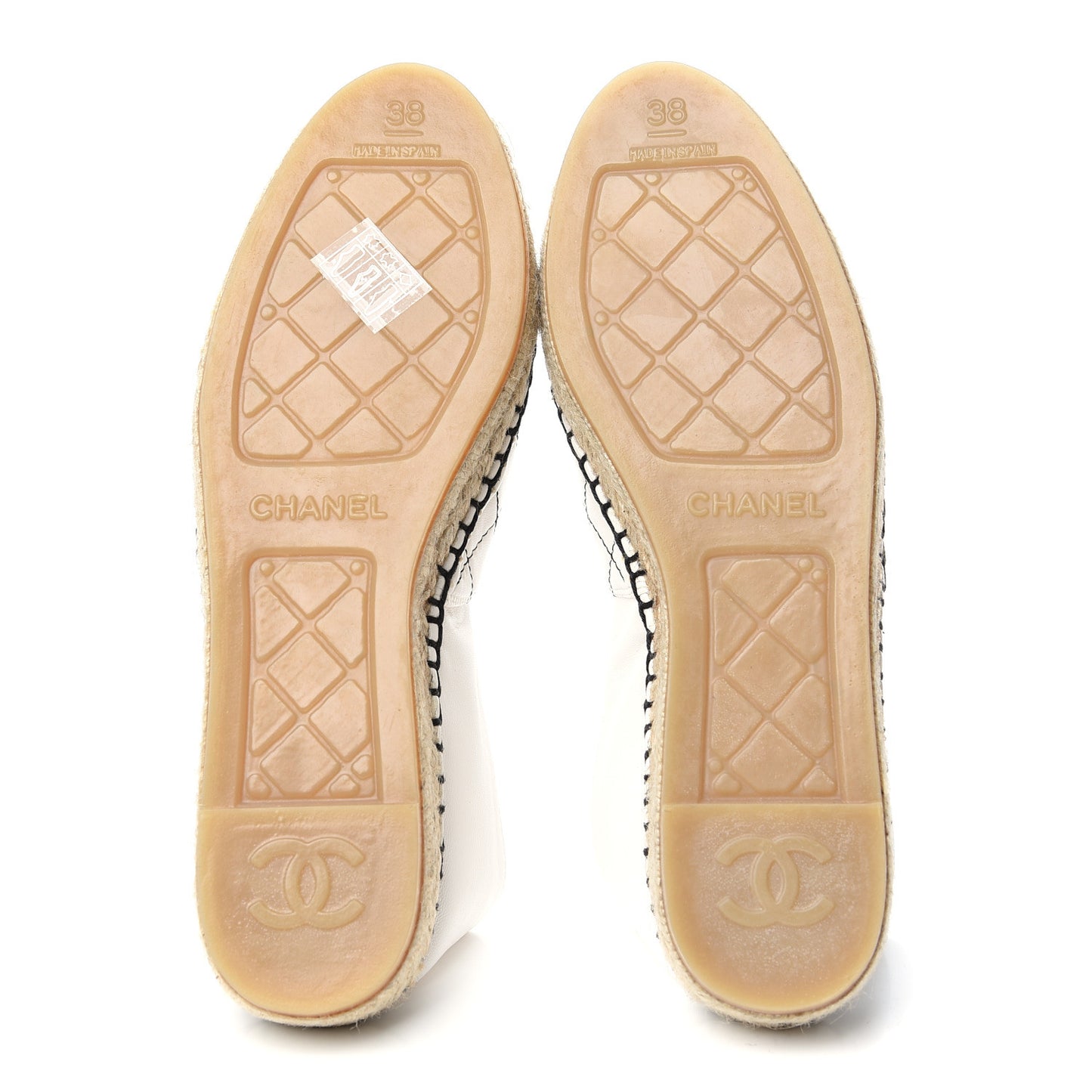Lambskin Stitched CC Espadrilles 38 White Black
