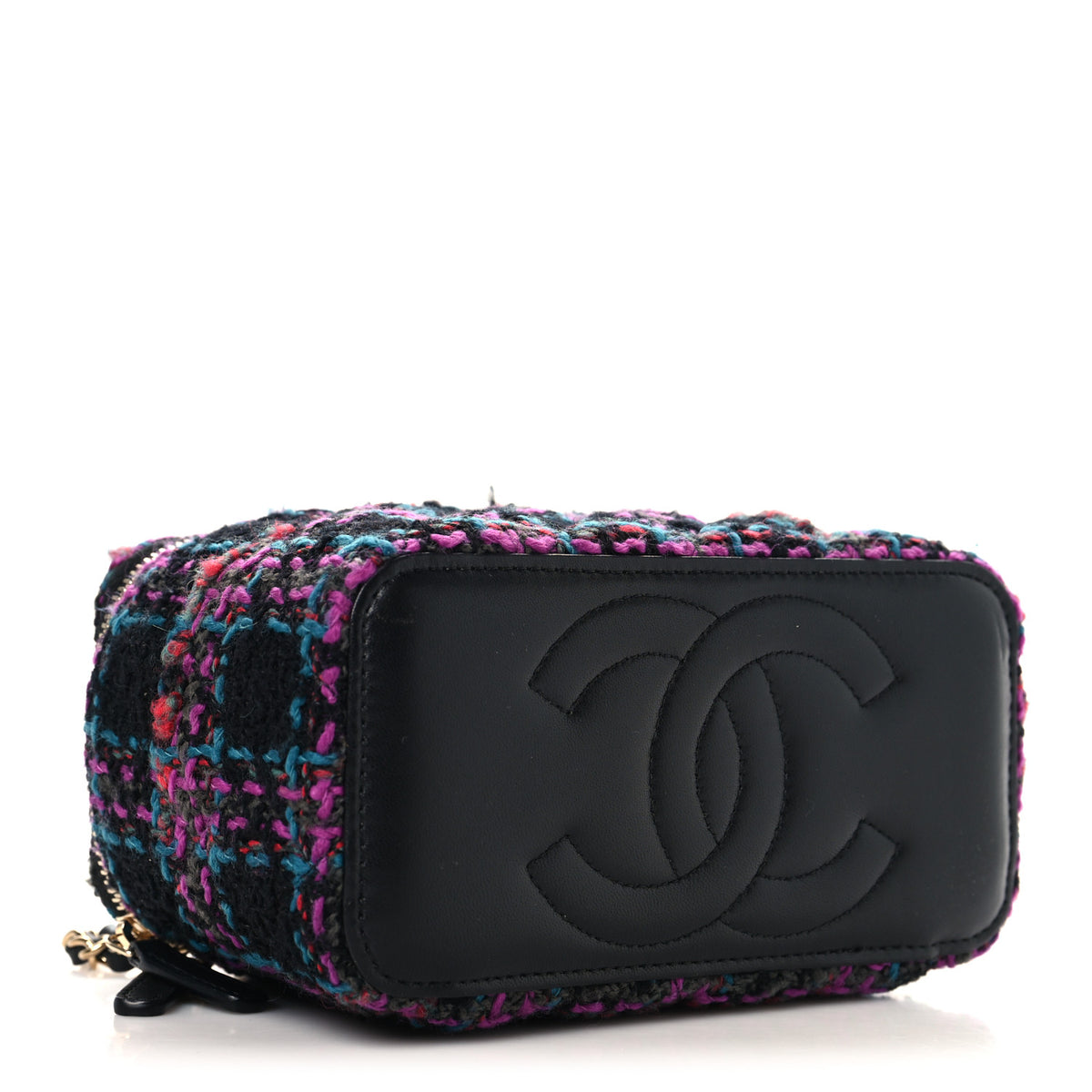 Tweed Quilted Small Vanity Case With Chain Black Purple Green Red