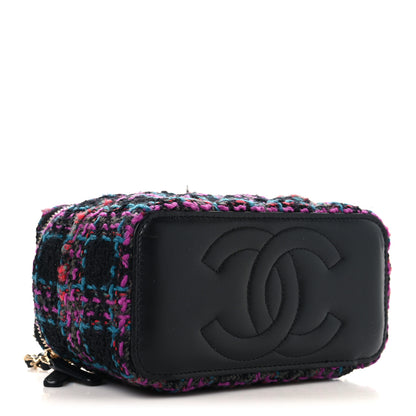 Chanel Tweed Quilted Small Vanity Case With Chain Black Purple Green Red 4 of 11