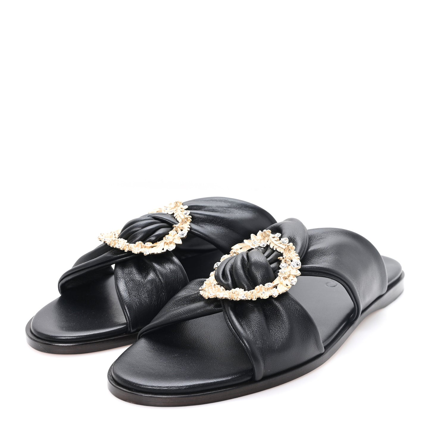 Crystal Nappa Neda Slide Sandals 39 Black