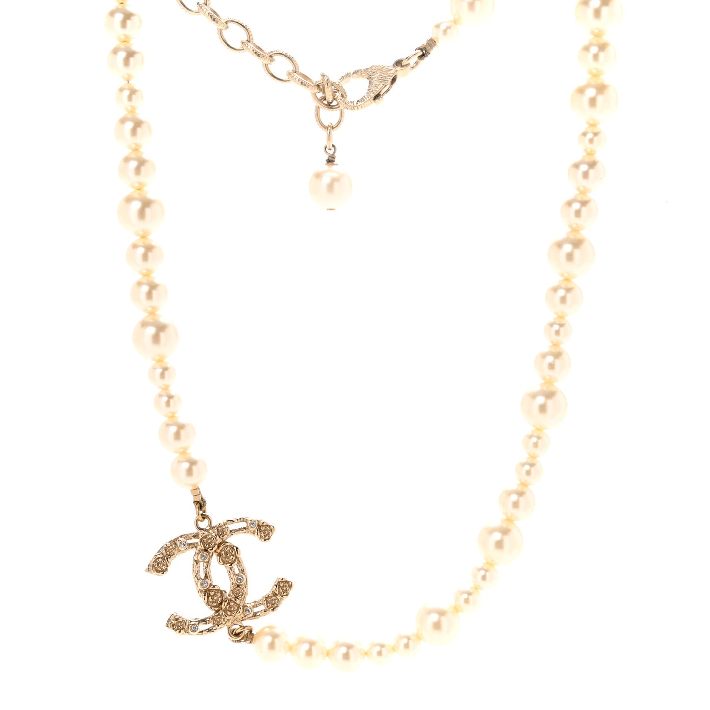 Pearl Crystal CC Choker Necklace Gold