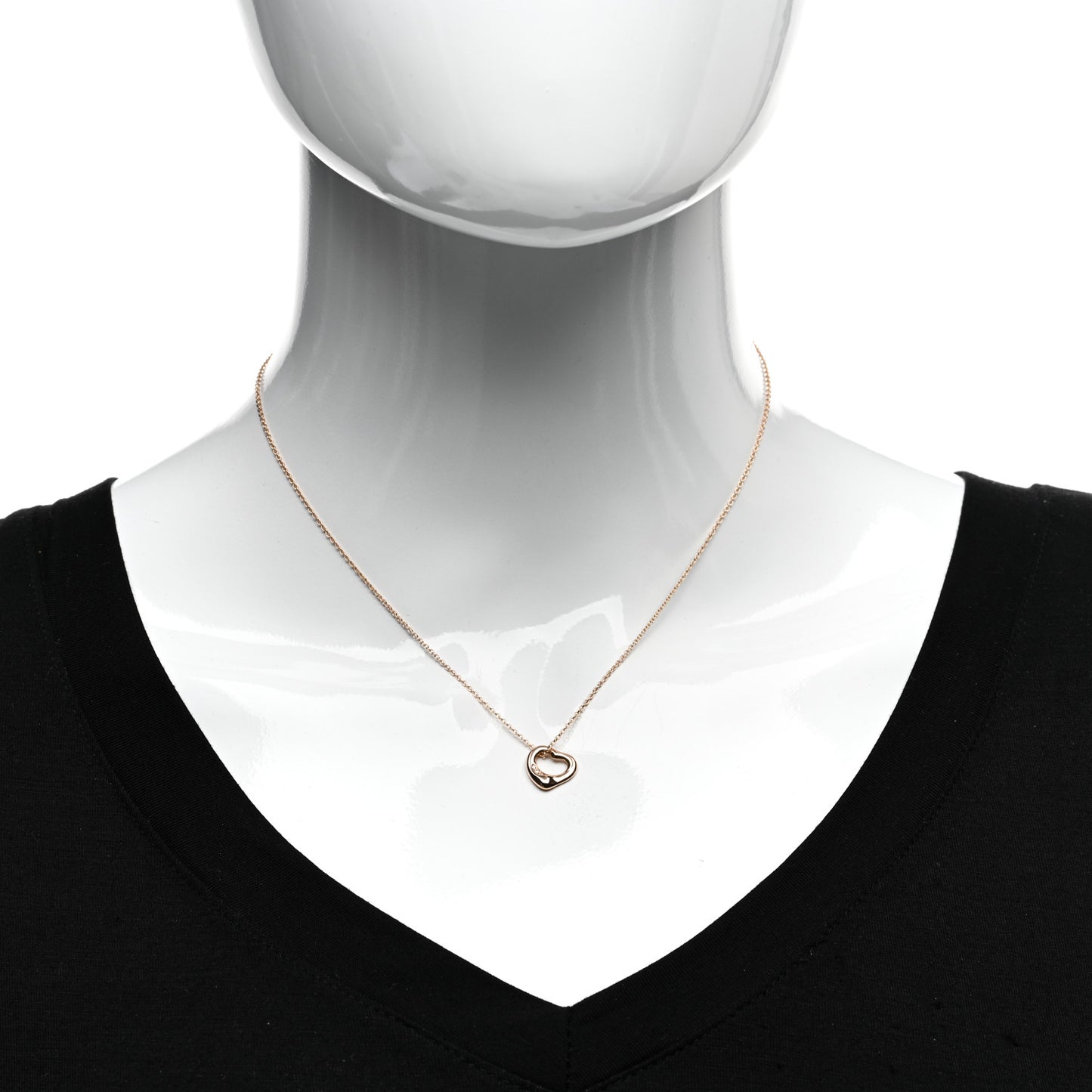 18K Rose Gold Diamond 11mm Elsa Peretti Open Heart Pendant Necklace