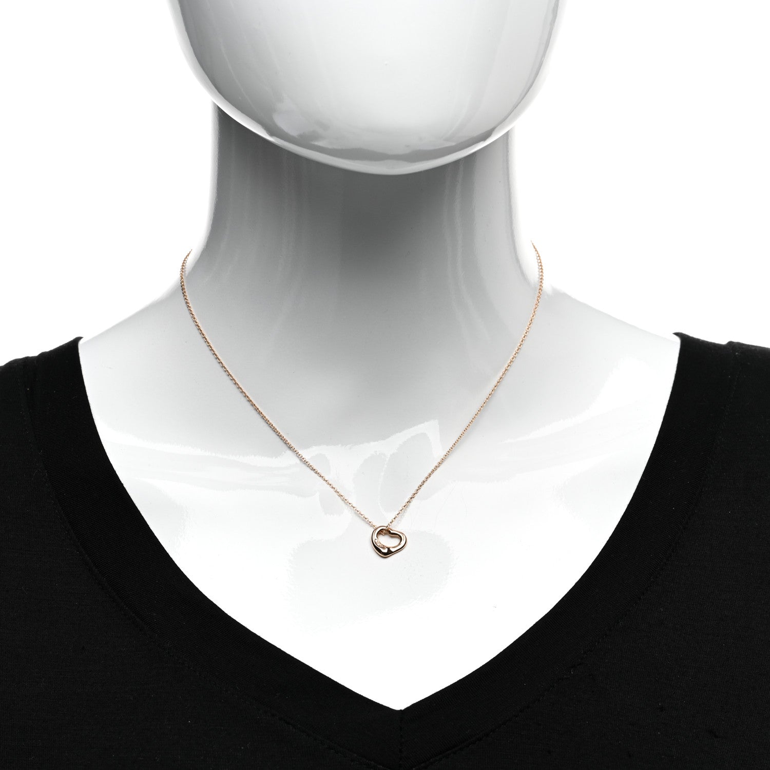 Tiffany 18K Rose Gold Diamond 11mm Elsa Peretti Open Heart Pendant Necklace 2 of 4