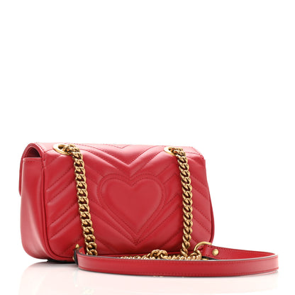 Gucci Calfskin Matelasse Mini GG Marmont Shoulder Bag Hibiscus Red 3 of 10