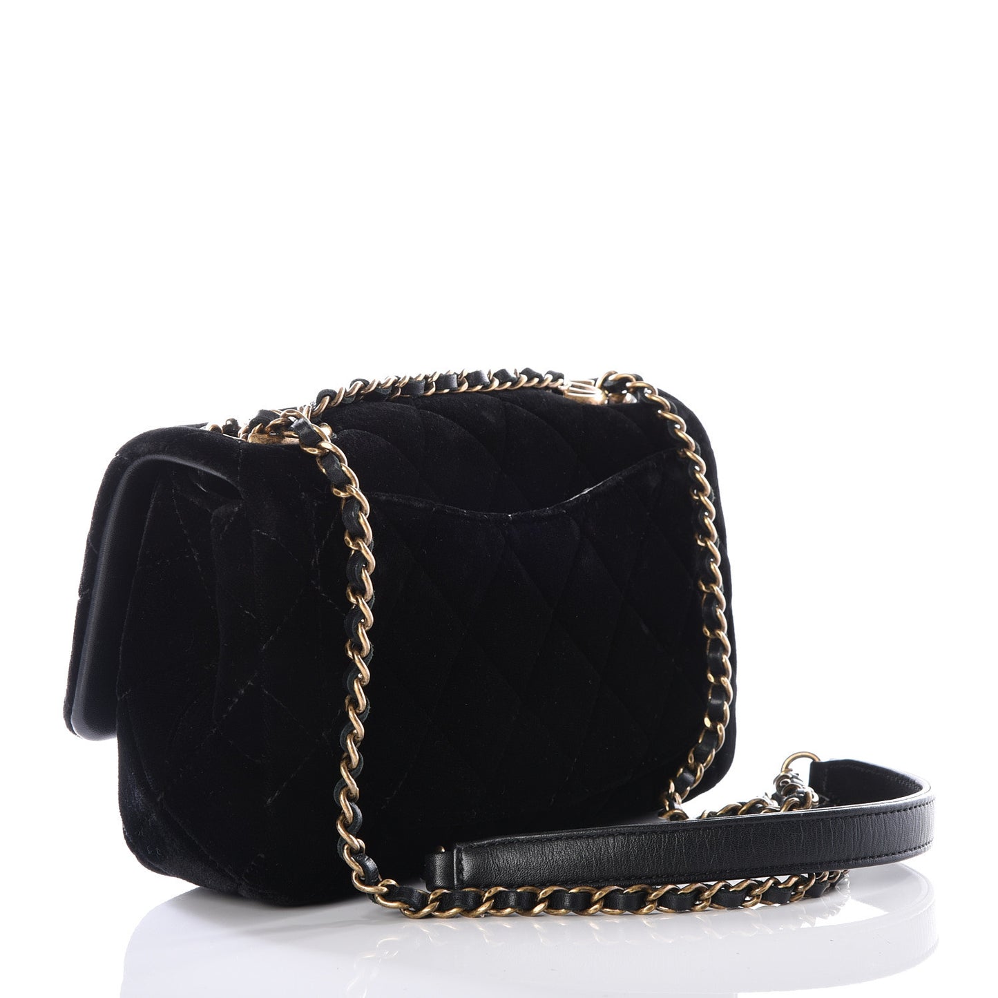 Velvet Quilted Mini Rectangular Flap Black