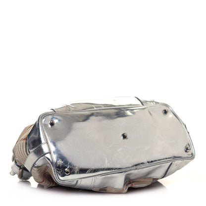 Burberry Metallic Patent House Check Sliced Beaton Tote Silver 4 of 19