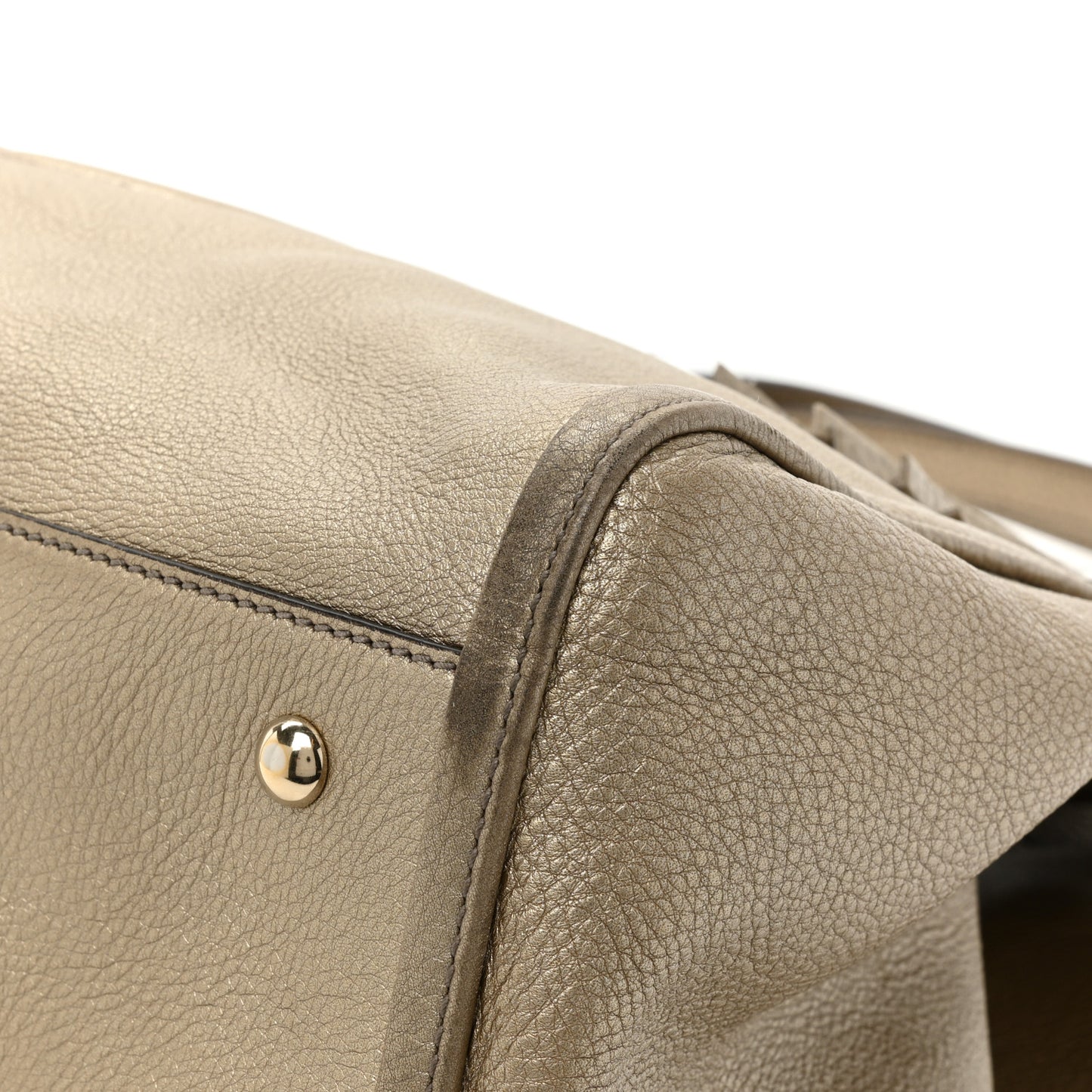 Metallic Pebbled Calfskin Large Soho Shoulder Bag Golden Beige