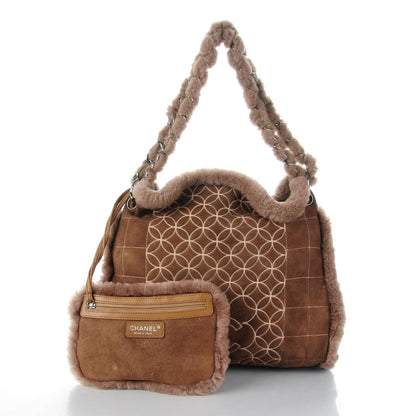Chanel Shearling Suede Stiched CC Tote Dark Brown 5 of 11