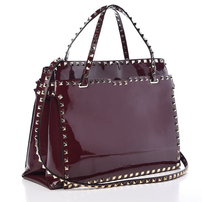 Valentino Garavani Patent Rockstud Flip Lock Tote Rubin 3 of 11