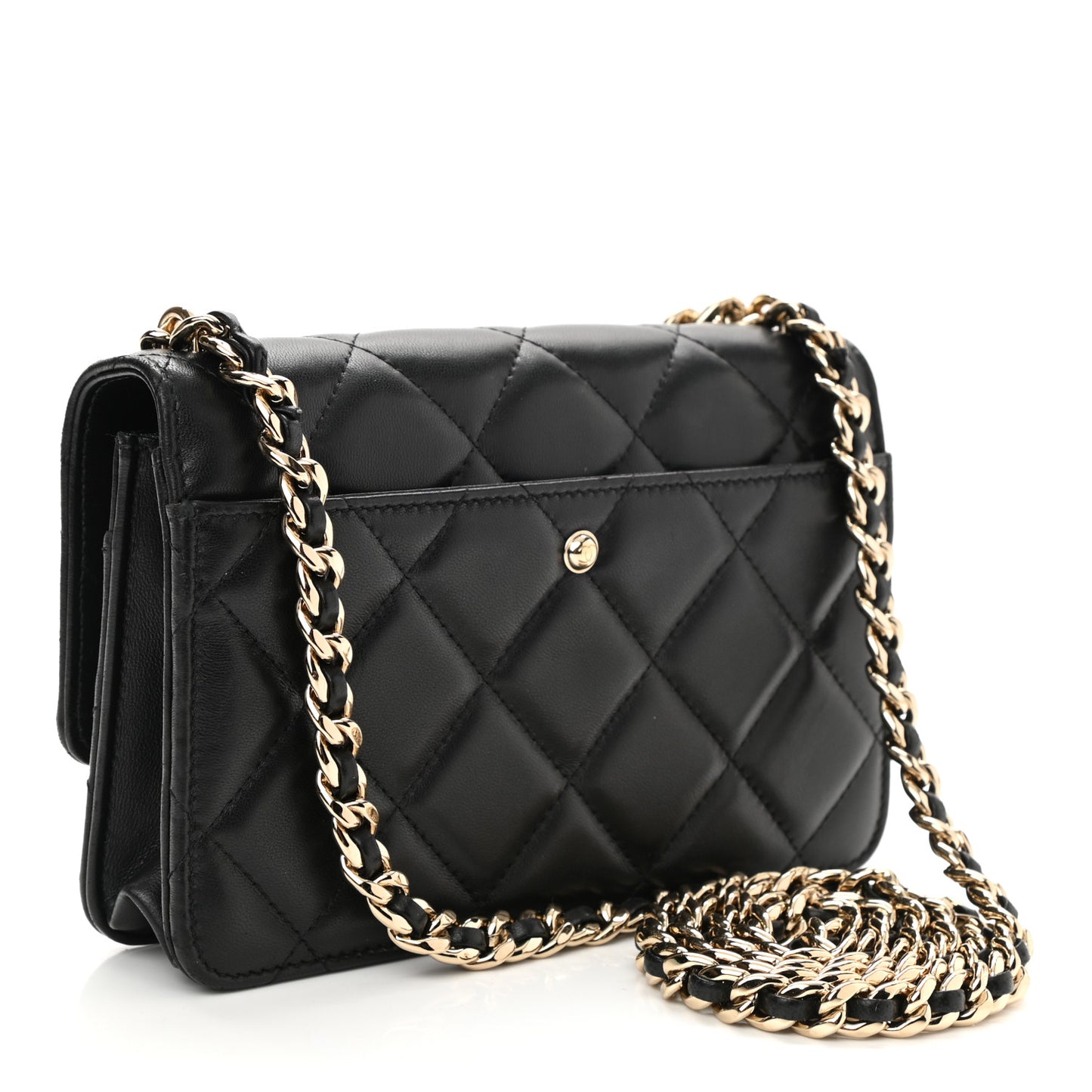 Lambskin Resin Bi-Color Quilted Wallet On Chain WOC Black