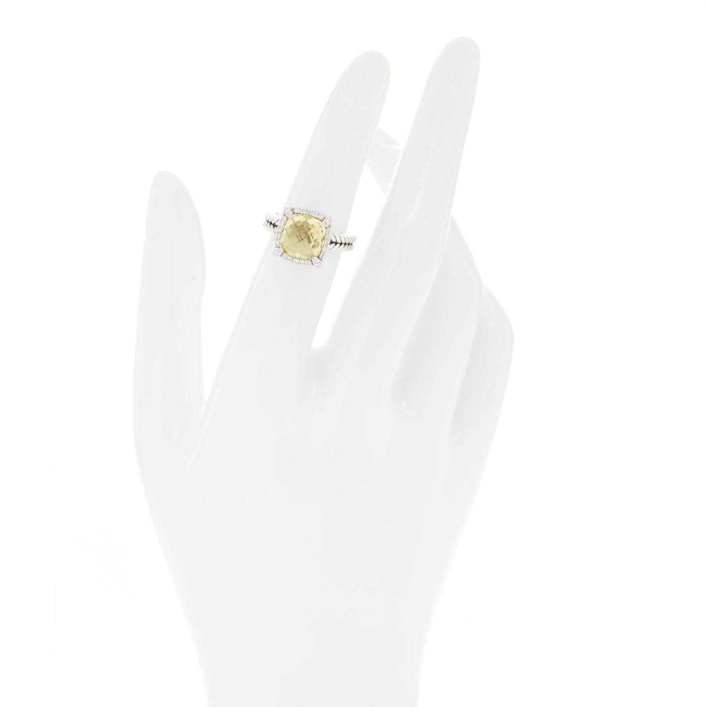 Sterling Silver Diamond Lemon Citrine 9mm Chatelaine Pave Bezel Ring 49 5