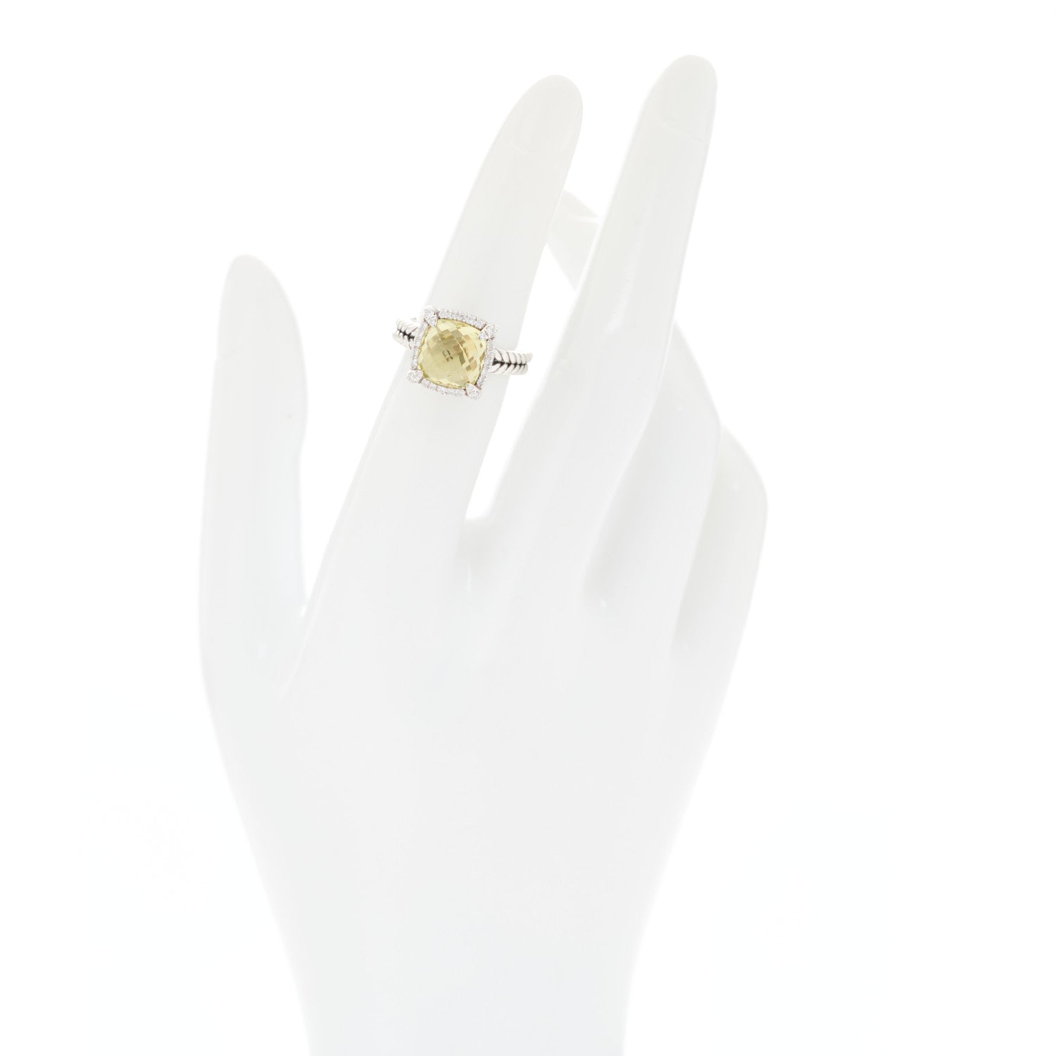David Yurman Sterling Silver Diamond Lemon Citrine 9mm Chatelaine Pave Bezel Ring 49 5 2 of 5