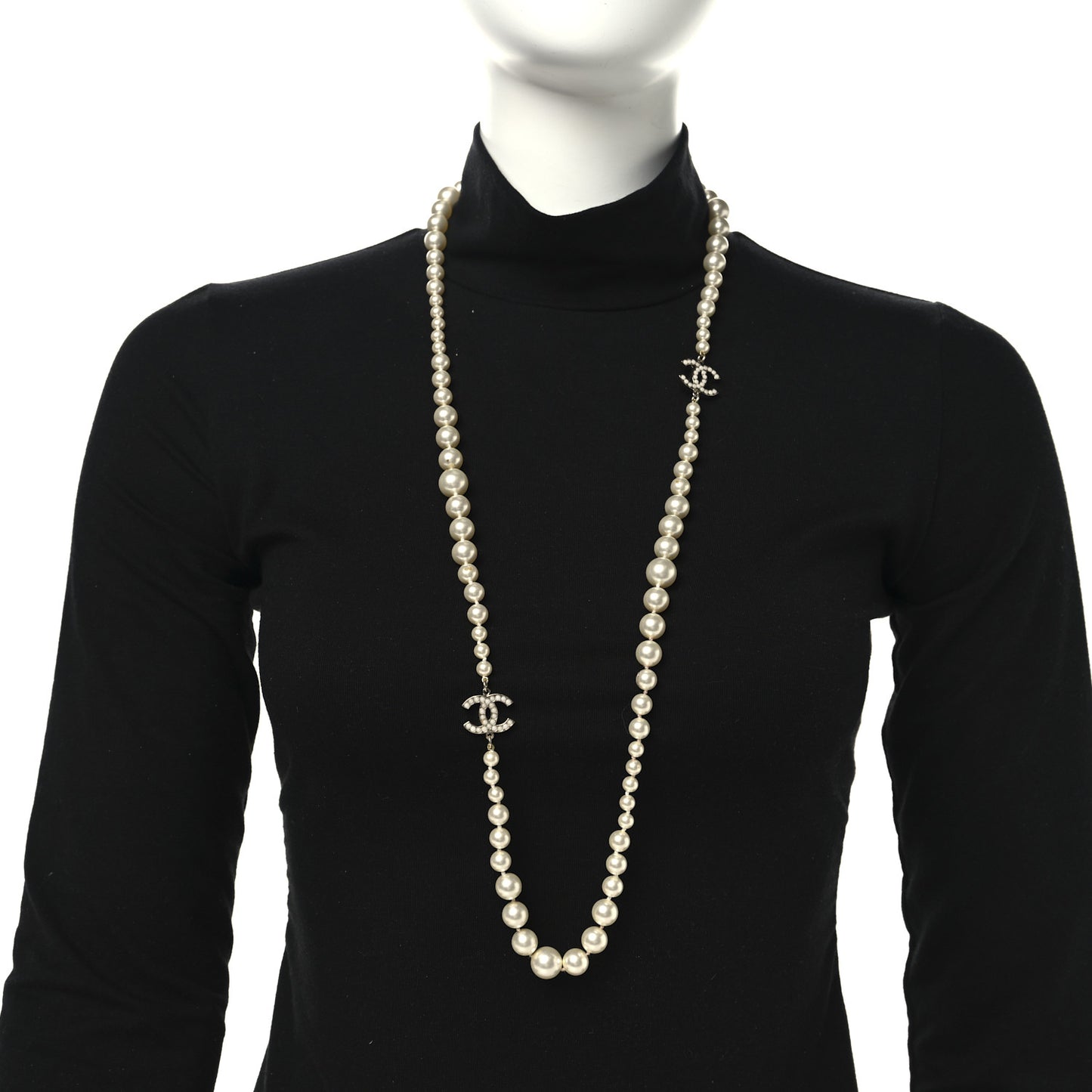 Graduated Pearl CC Long Necklace Gold