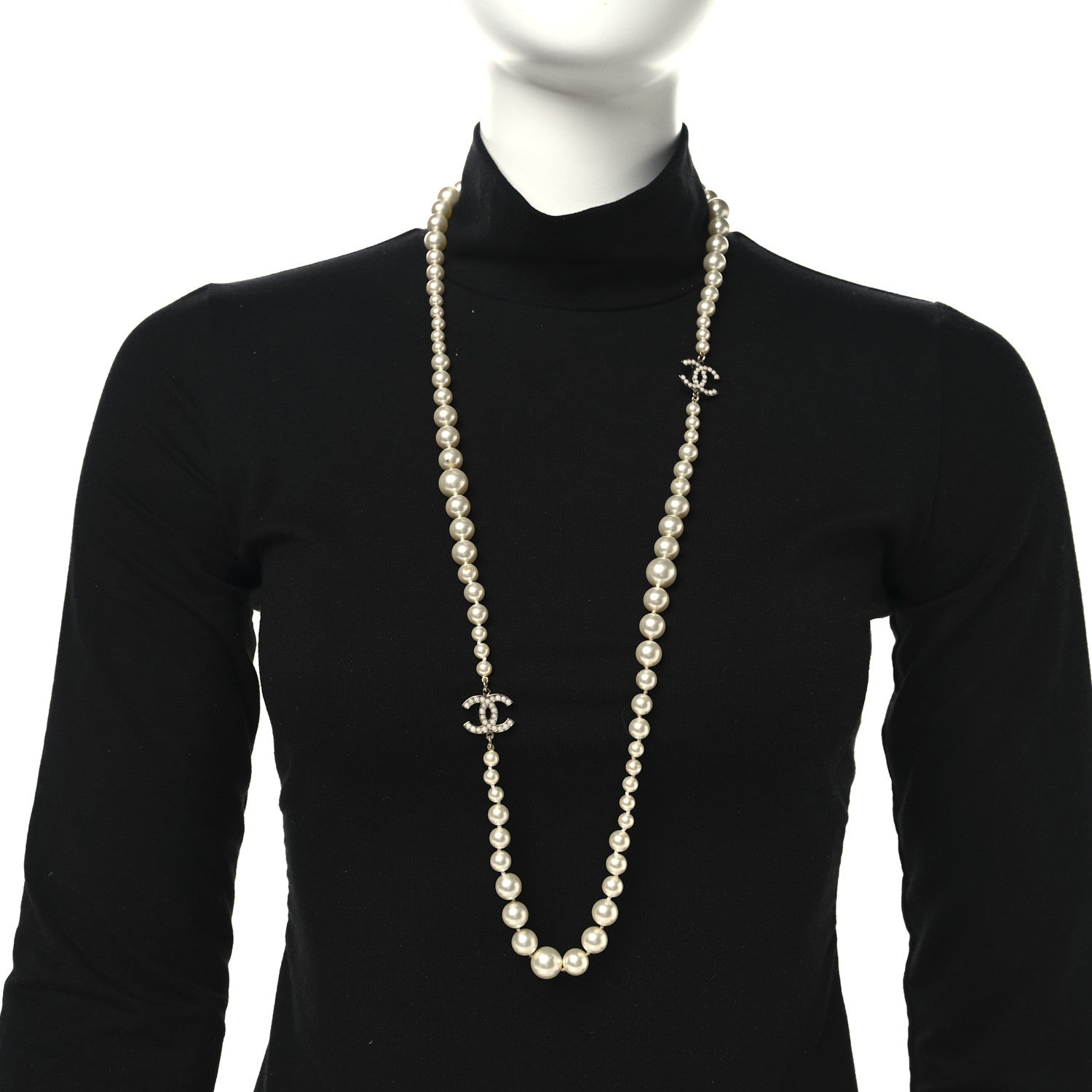 Chanel Graduated Pearl CC Long Necklace Gold 2 of 5
