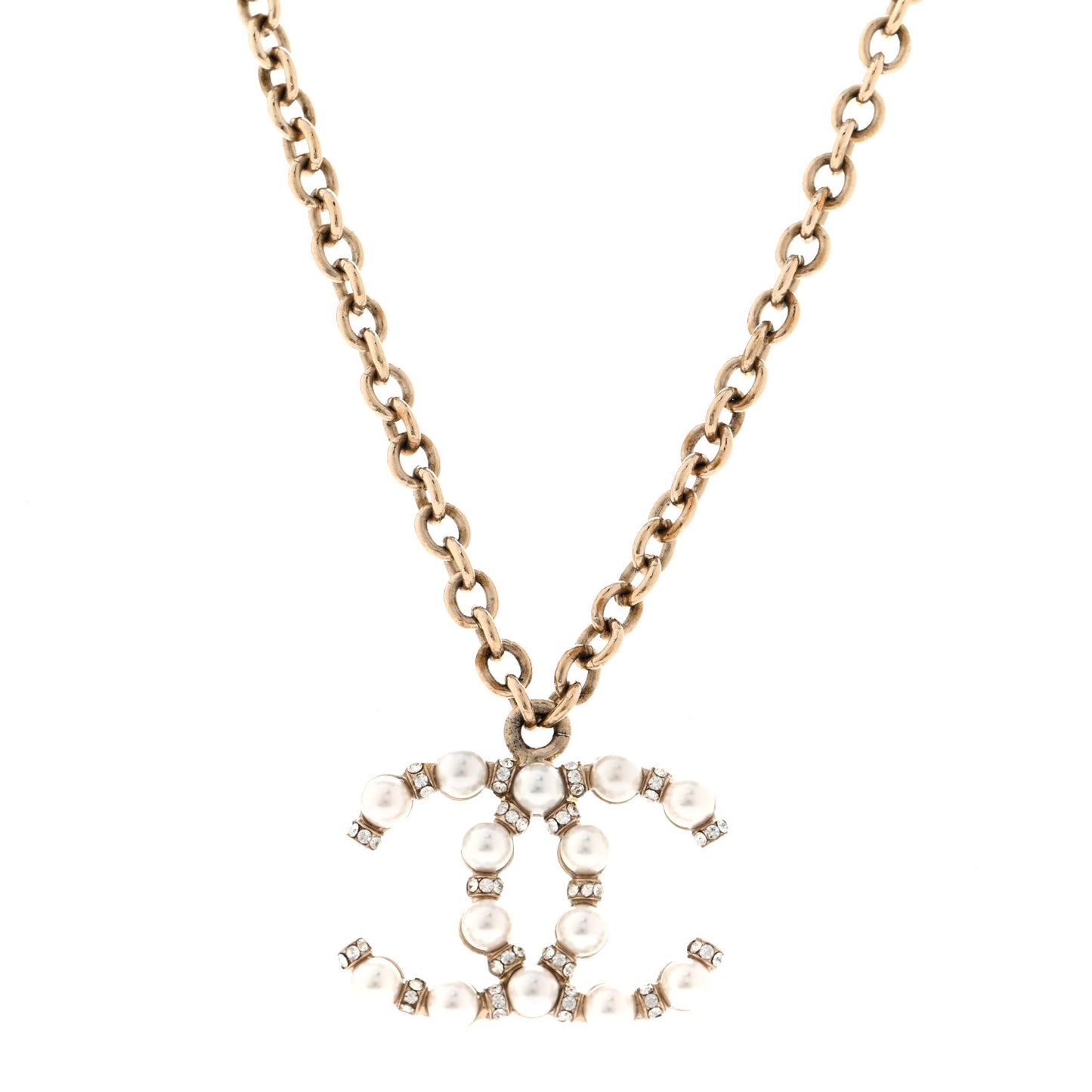 Crystal Pearl Nefertiti CC Pendant Necklace Gold