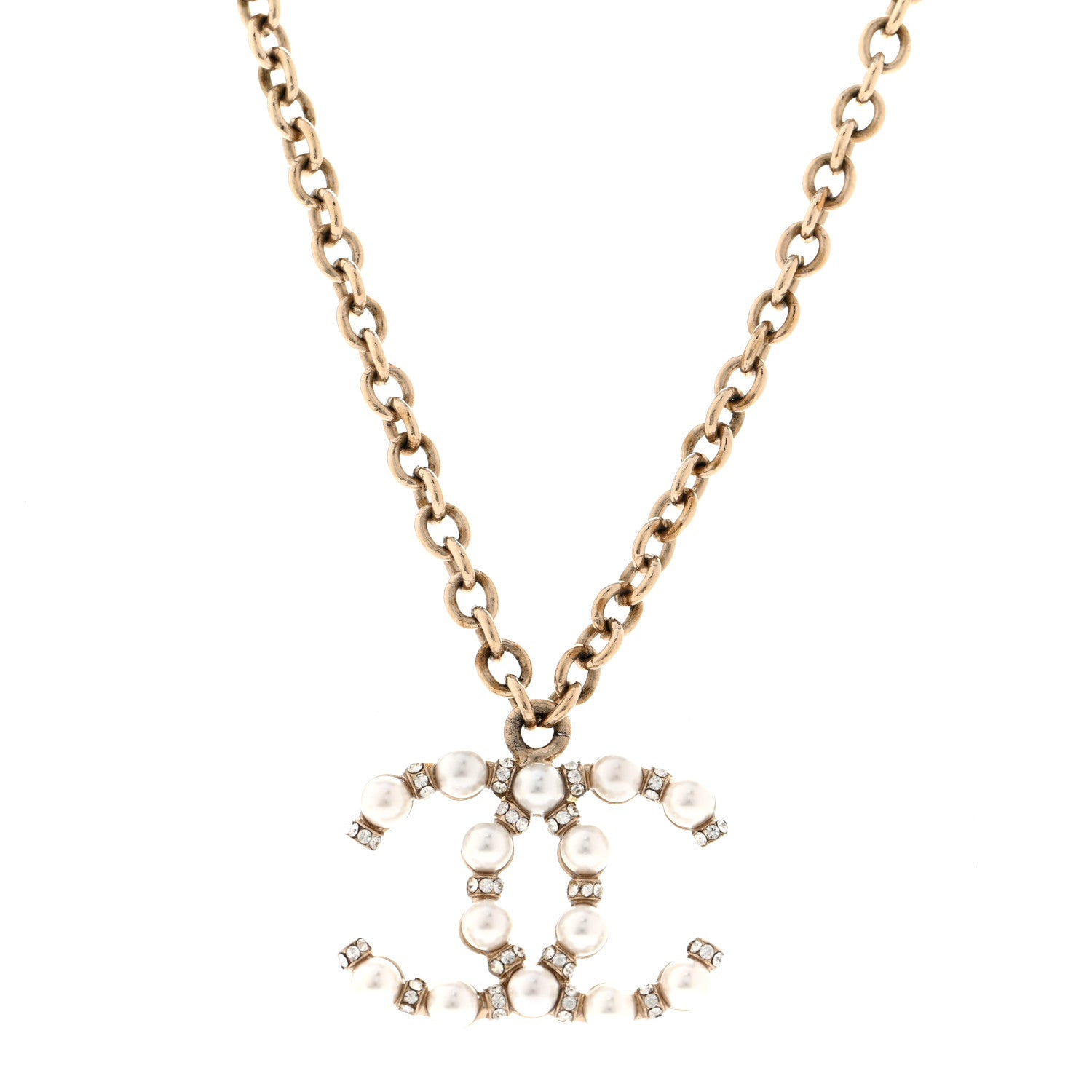 Chanel Crystal Pearl Nefertiti CC Pendant Necklace Gold 4 of 6