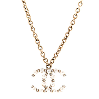 Chanel Crystal Pearl Nefertiti CC Pendant Necklace Gold 4 of 6