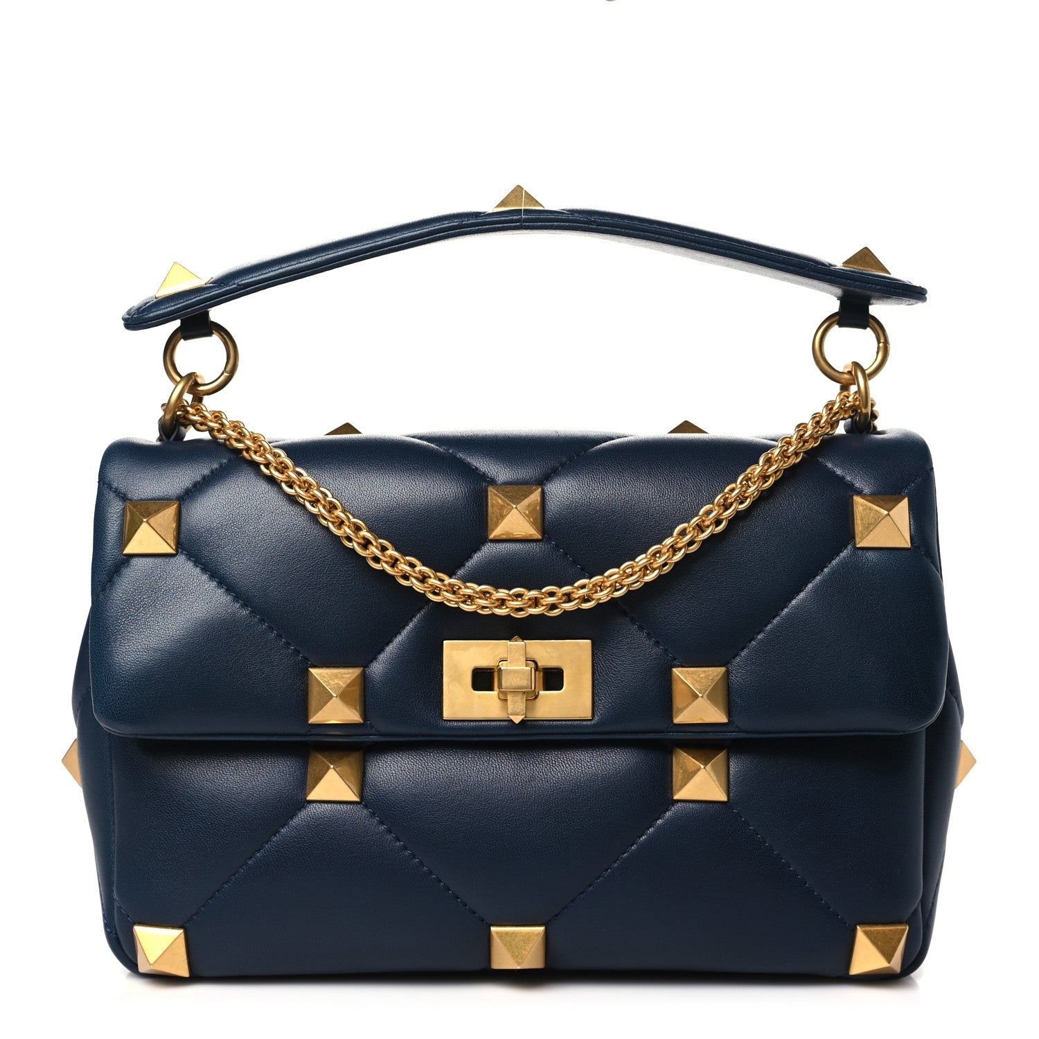 Valentino Garavani Nappa Large Roman Stud Shoulder Bag Marine 1 of 9